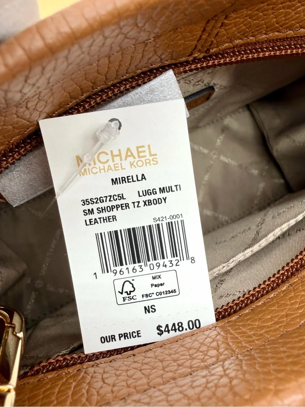 Michael Kors Mirella Small Shopper Top Zip Tote Crossbody Luggage